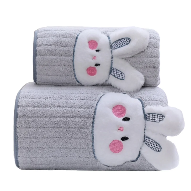 70*140cm Coral Velvet Animal Design Rabbit Cute Cartoon Design Quick-Drying Large Size Bath Towel