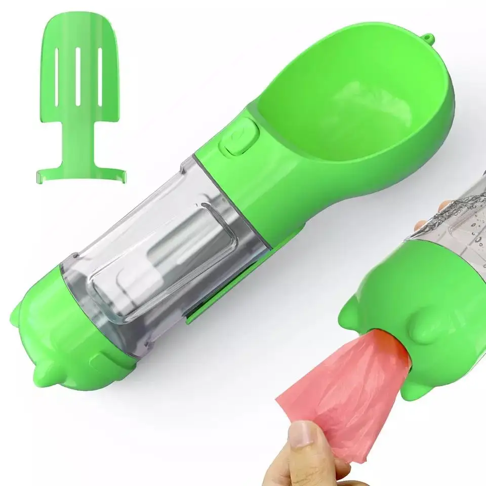 Factory Pet Supplies Puppy Portable Multi-function Recycled Water Food Bottle Plastic 3 in 1 Sustainable Mascota Accesorio