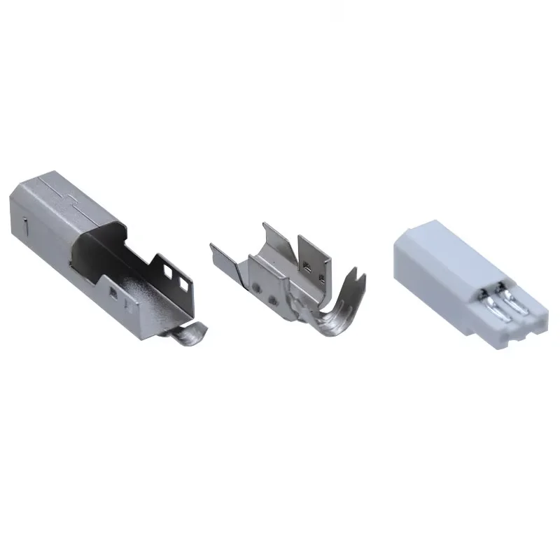 3 Piece Set USB 2.0 Type B Male Connector 4 Pin Up down shell and core Through hole USB B Plug for Printer Floppy Optical drives