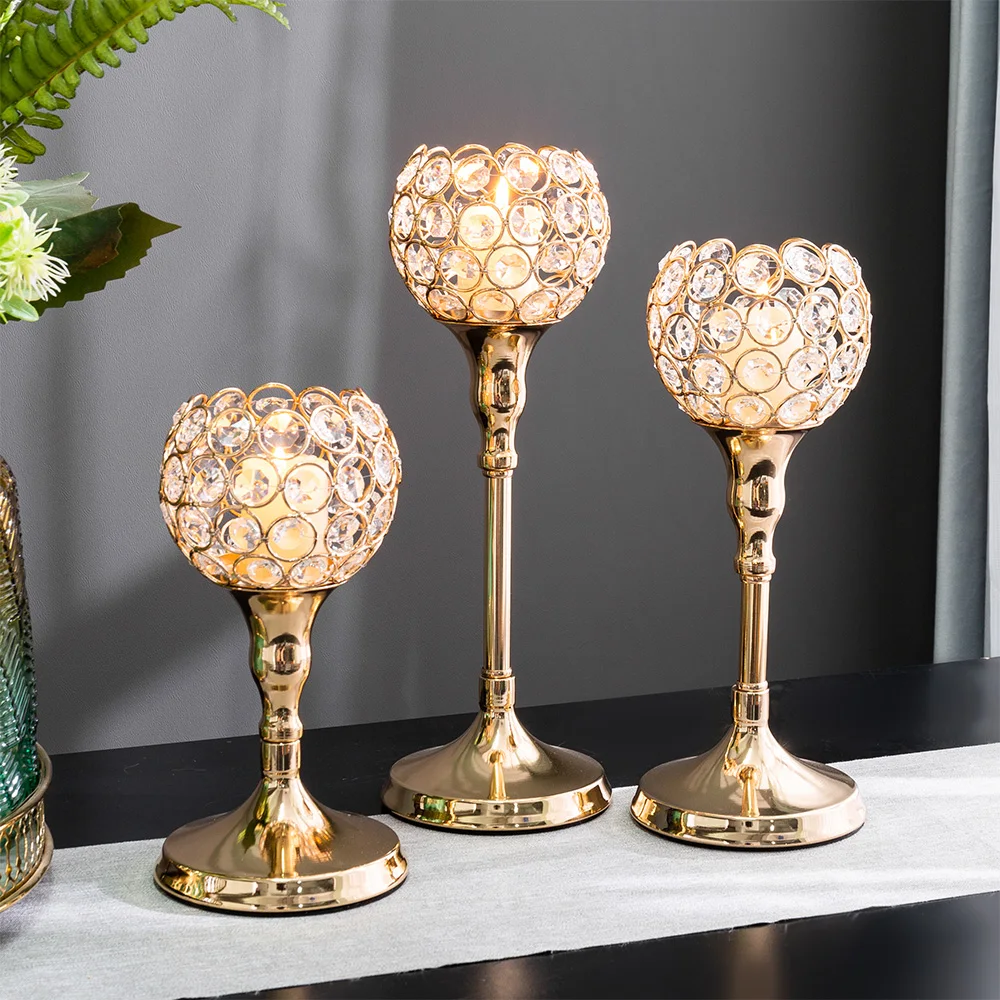 European Metal Candle Holder Glass Handicraft Golden Candlesticks Modern Home Decor Wedding Centerpieces Center Table Room Decor