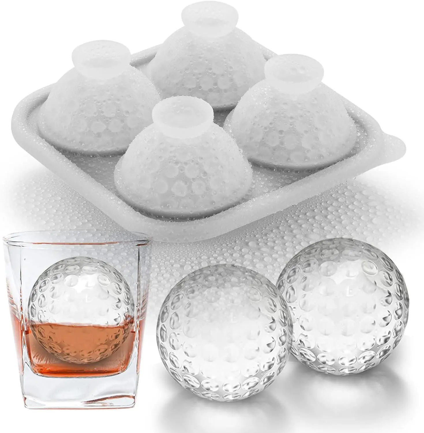 Golf Shape Silicone Flexible Ice Cube Tray With Funnel Ice Ball Maker