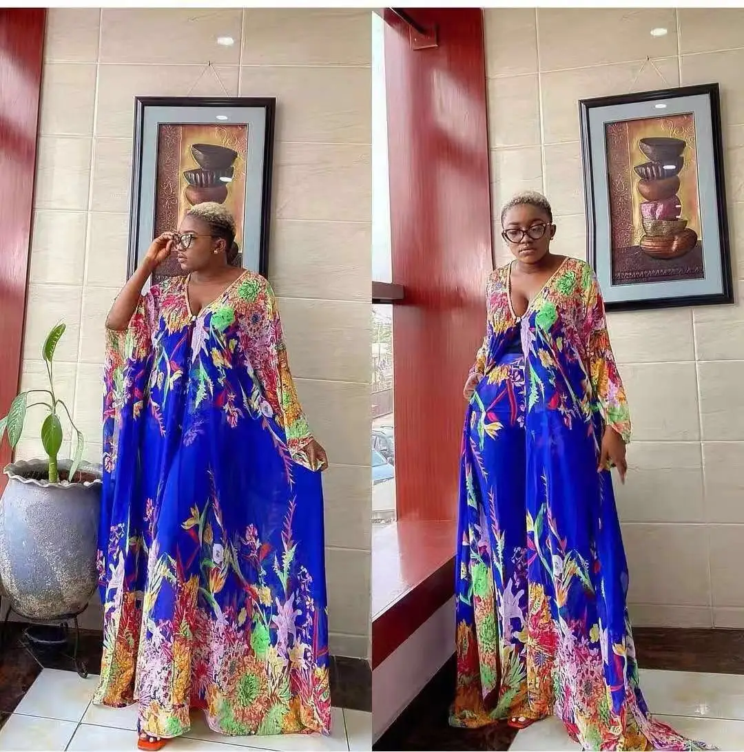 2021 Muslim Arab Casual Two Pieces Set Printing Batwing Sleeve African Women Abaya Kaftan Style Robe Long Dress Muslim Islamic