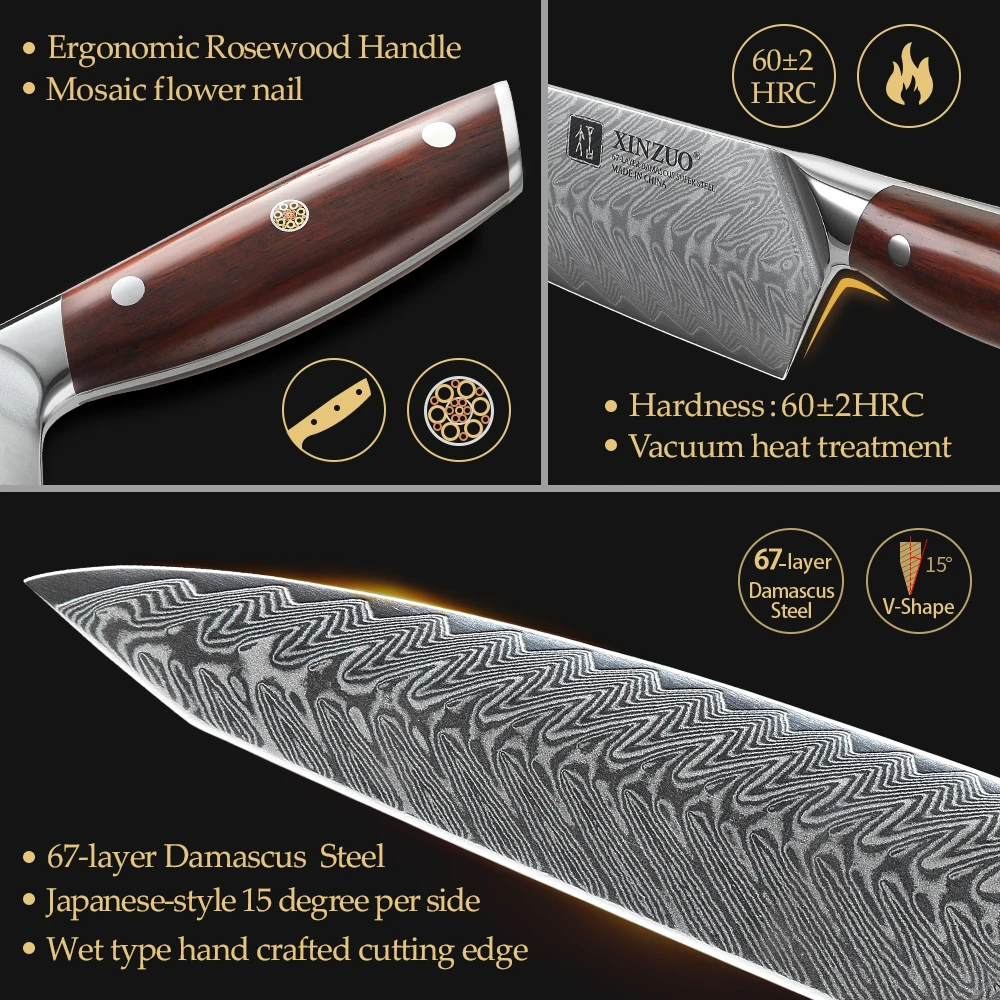 5 PCS 67 Layers Japanese Damascus Steel Chef Knife Super sharp Kitchen Knives Set Rosewood handle
