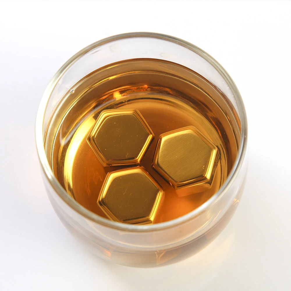 
New arrival hexagon shape stainless steel reusable whiskey chilling stone for drinks 