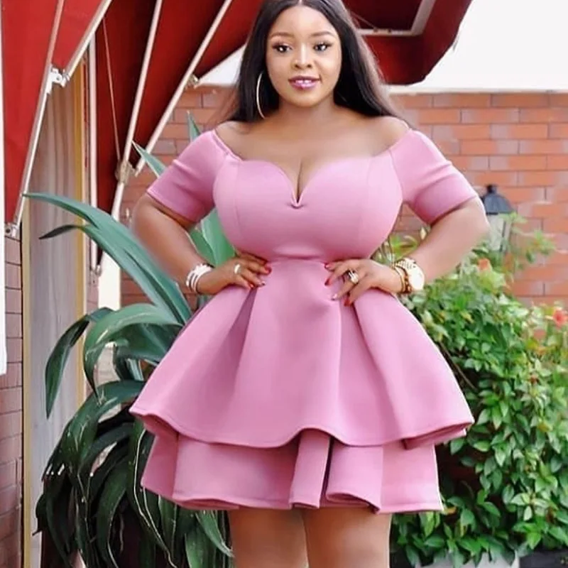 2021 Sexy deep V shoulder high waist big size flounce trim professional dress