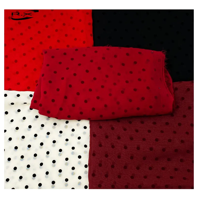 Custom Wholesale High Quality Polyester Polka Dot Flocking  Chiffon Material Fabric for Clothing China