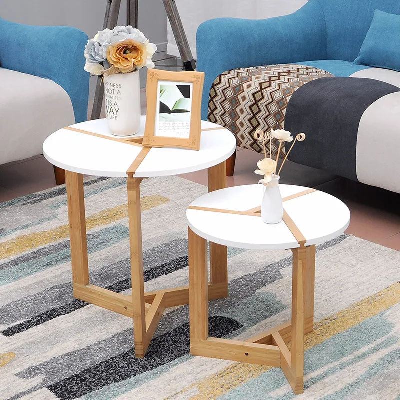 Bamboo Chair Side Table Portable Coffee Table Side round Table for Snack Tray