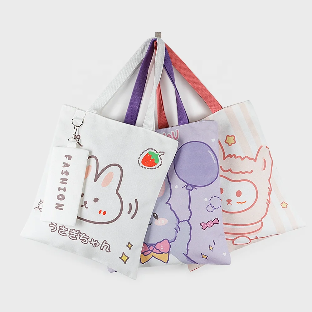Custom Reusable Shopping 12oz Cotton Zipper Tote Cheap Wholesale Canvas Bags With Small Pouch