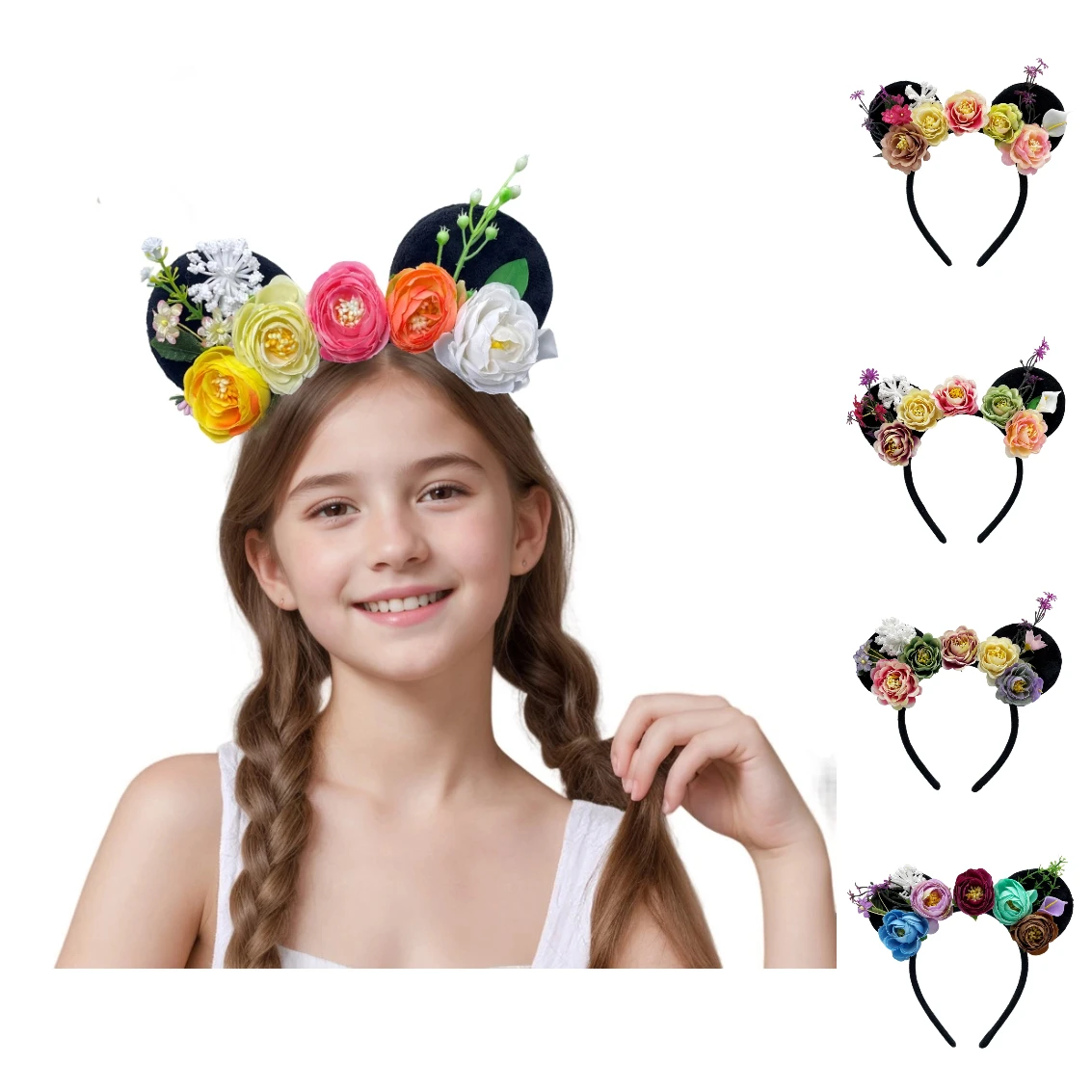 Cute Flower Mouse Ear Hoop Girl Princess Party Easter Holiday Travel Holiday Decoration Headwear