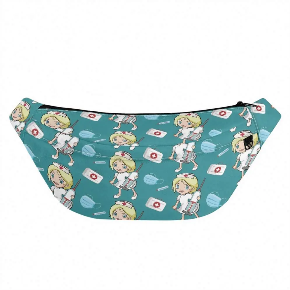 Custom Medical Treatment Cartoon Pattern Doctor And Nurse Fashion Travel Waist Bag Wholesale promotional waist bags with logo