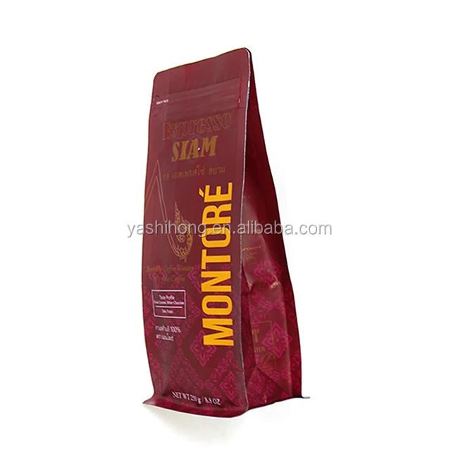 E-friendly Plastic Easy tear Ziplock flat bottom herbs coffee packaging bag with valve