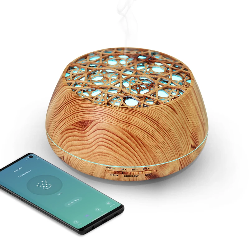 Wood Grain Electric Protabel Tuya Smart WIFI Aroma Diffuser With Bluetooth Speaker And Alexa Voice Control