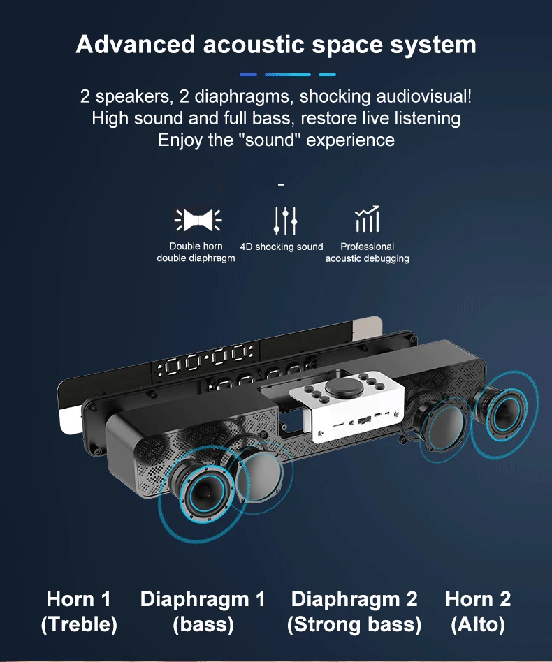 Portable Wireless Bluetooth Speaker 3D Stereo Surround Sound LED Digital Display Bar Speaker Support TWS