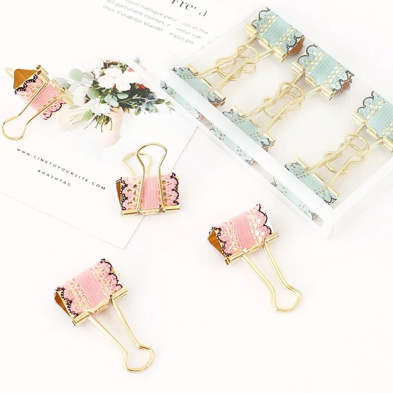 Lace creative cute color long tail ticket clip office paper storage metal dovetail pink green color binder clip for wholesale
