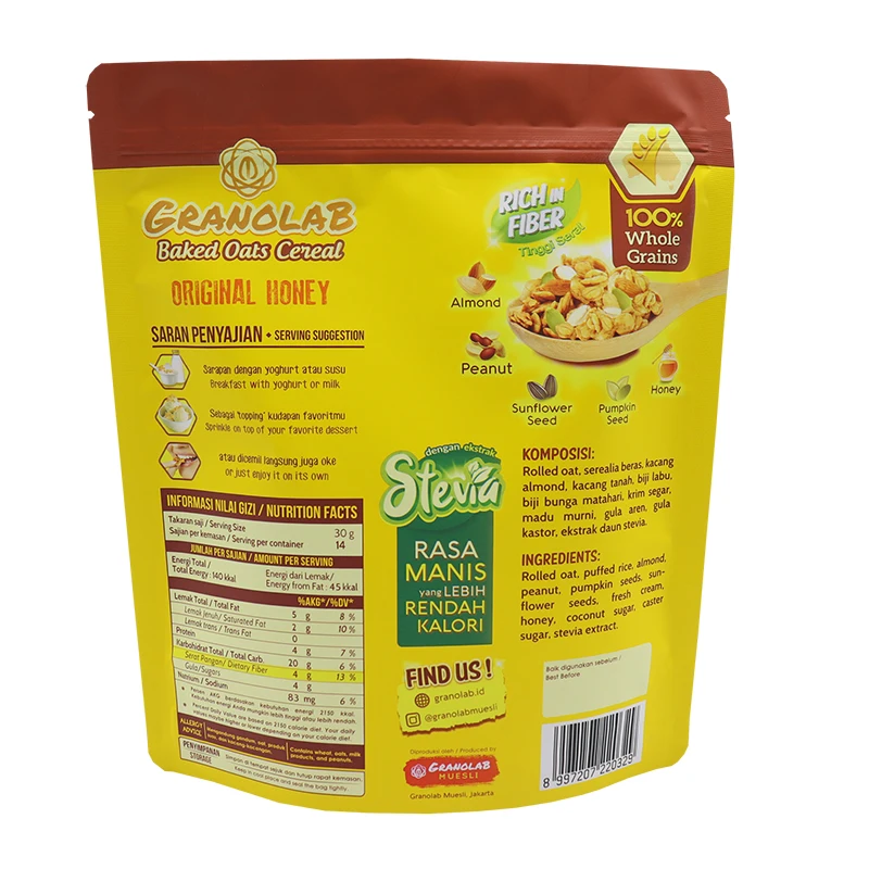 Eco Friendly Customized Print 400g Packaging Bag Recyclable Stand Up Pouch Aluminum Foil Frozen Food Oats Tea Coffee Bag