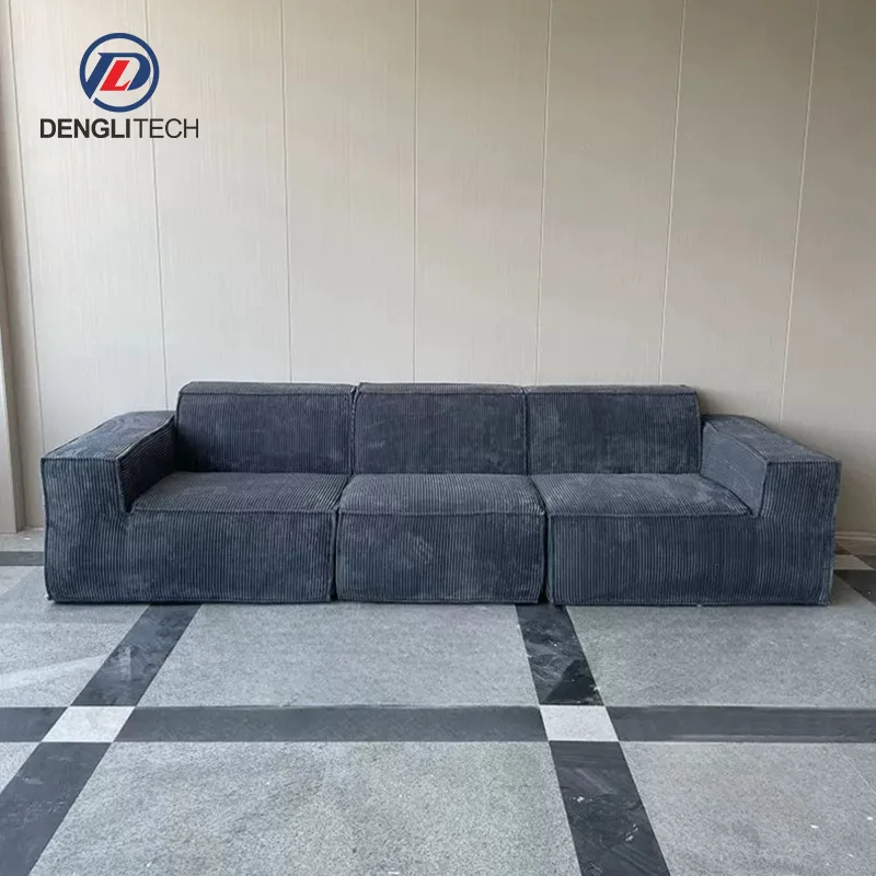 Nordic Corduroy Compact Sofa Couch Set Furniture Living Room 3 Seat Sofa Soft Fabric Recliner Lazy Compression Floor Sofa Set