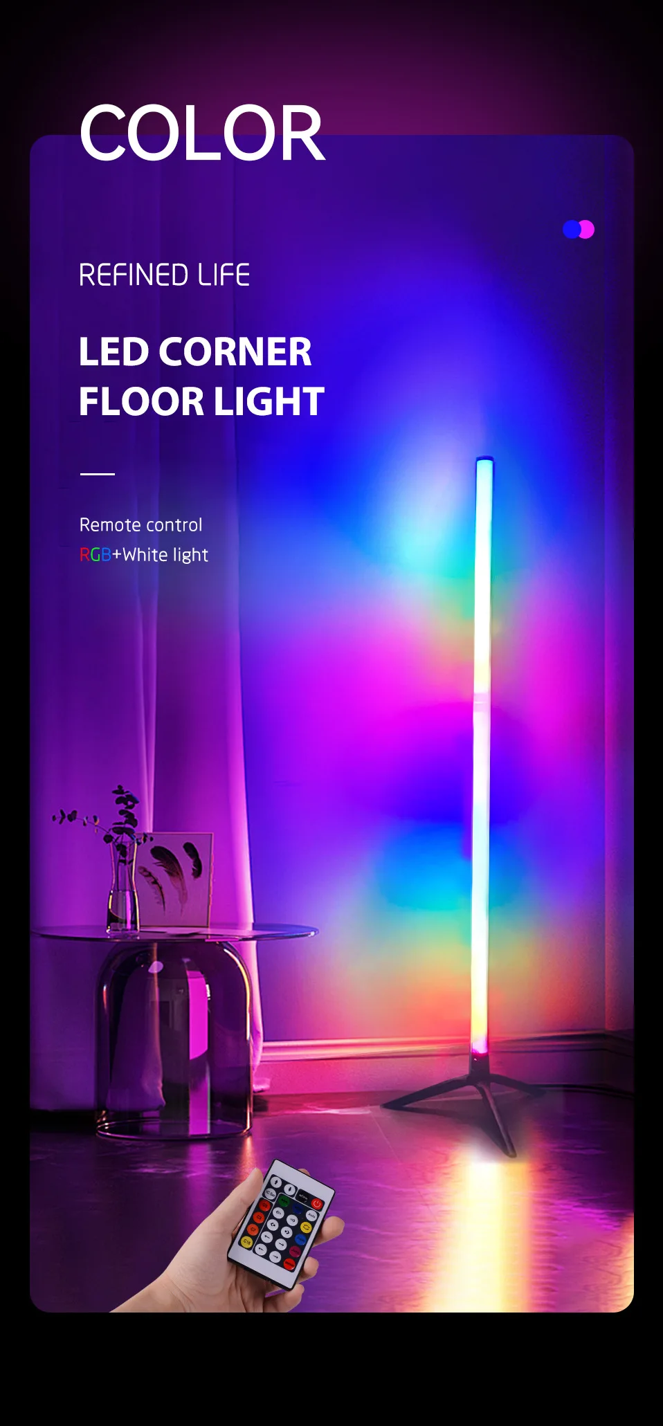 Indoor Home Decor Smart Corner Floor Standing Standard Lamp Lighting Modern Standing Floor Light Floor Music RGB LED Tube