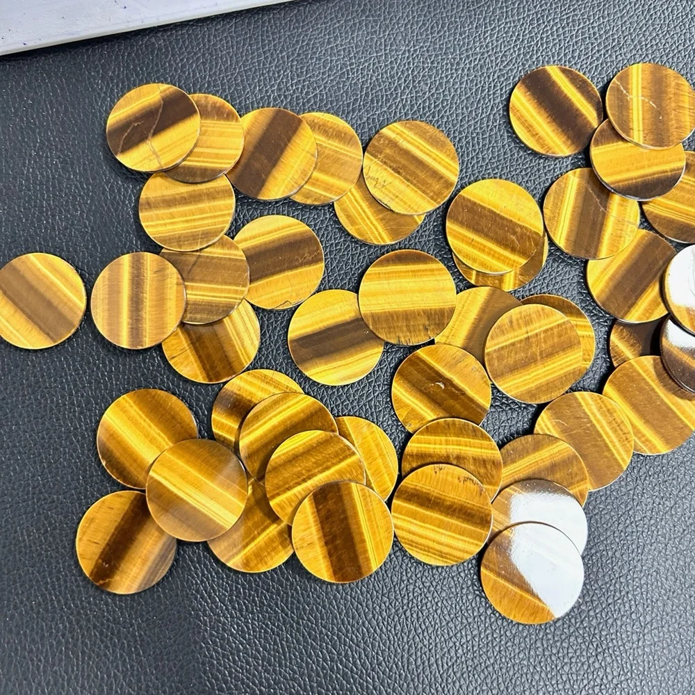 high quality hand made Round Flat 20mm Yellow Natural Tiger Eye Gemstones for Jewelry Pendant making famous brand accessories