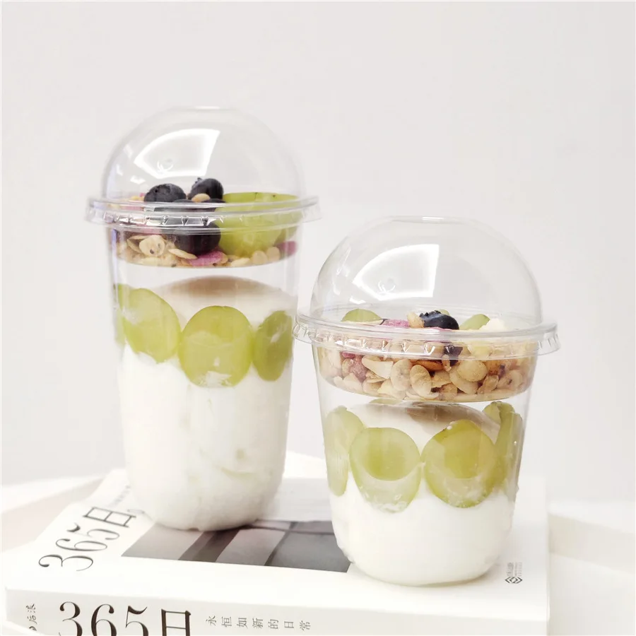 Disposable Cup Wholesale 360ml Double Layer Yogurt With Inner Tray Ice Cream Plastic Yogurt Cup