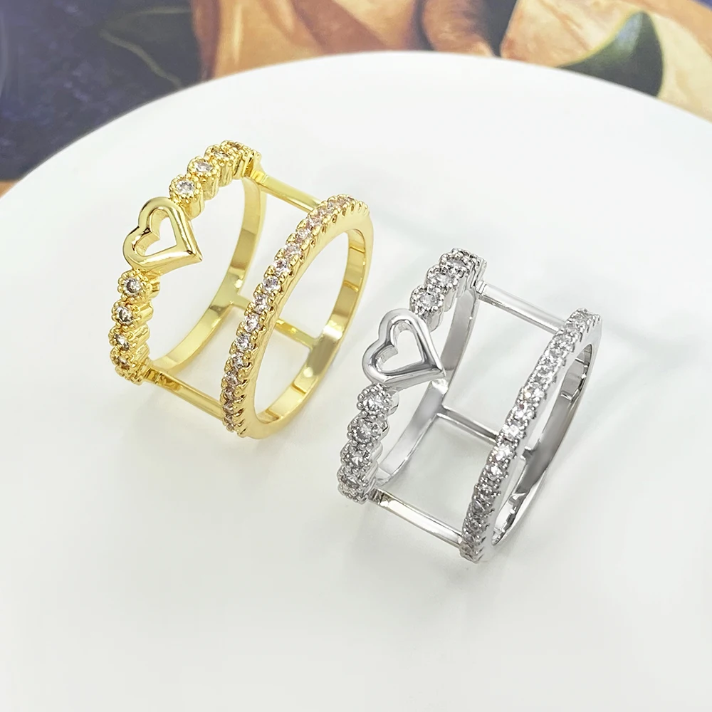 foxi Fashion trendy fashion jewelry cheap minimalist cute wholesale 2024 gold plated heart double ring