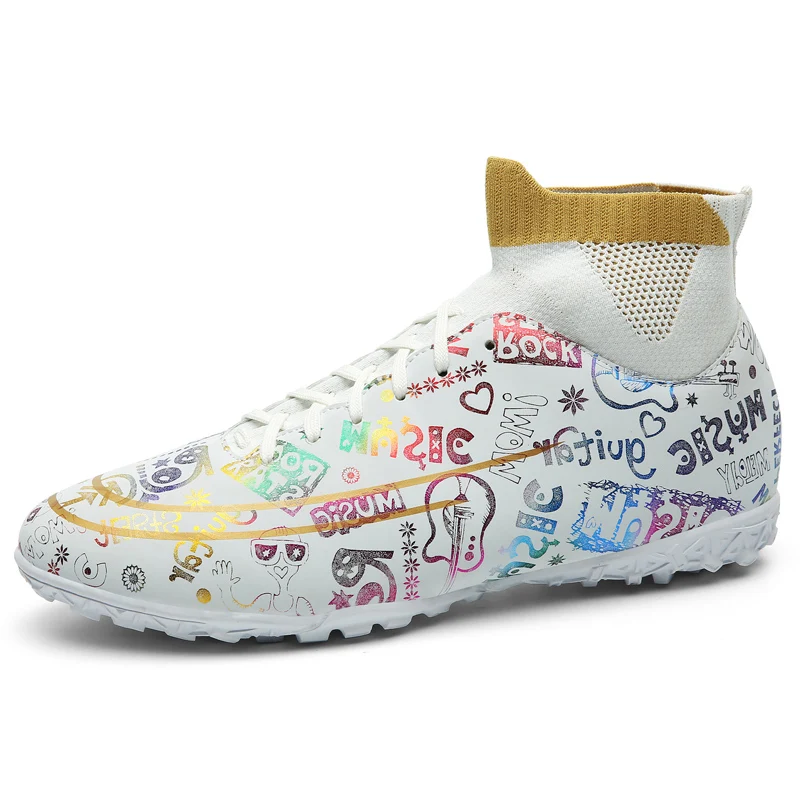 
White Leather Recycled Football Shoes Guayos De Futbol Soccer Futsal Boot For Sale 