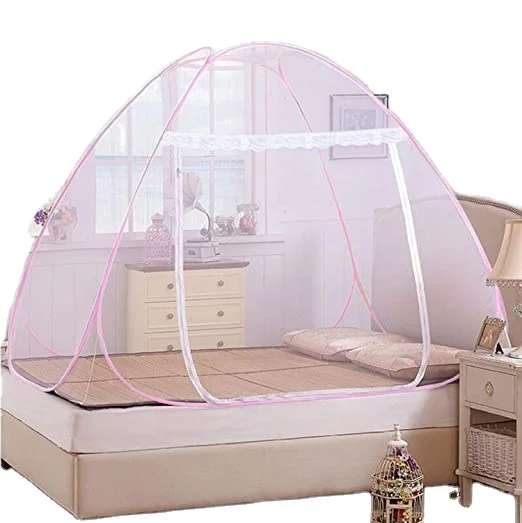 Two Door Lace Pink Mosquito Net