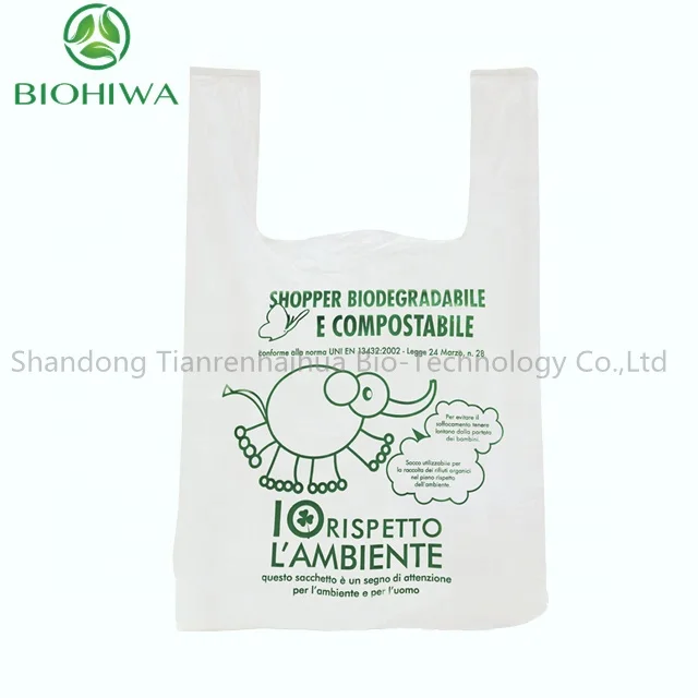 Order 1 tons Compostable T Shirt Bag Biodegradable Shopping Carry Out bag On Roll PLA PBAT Star Seal Cheap Price