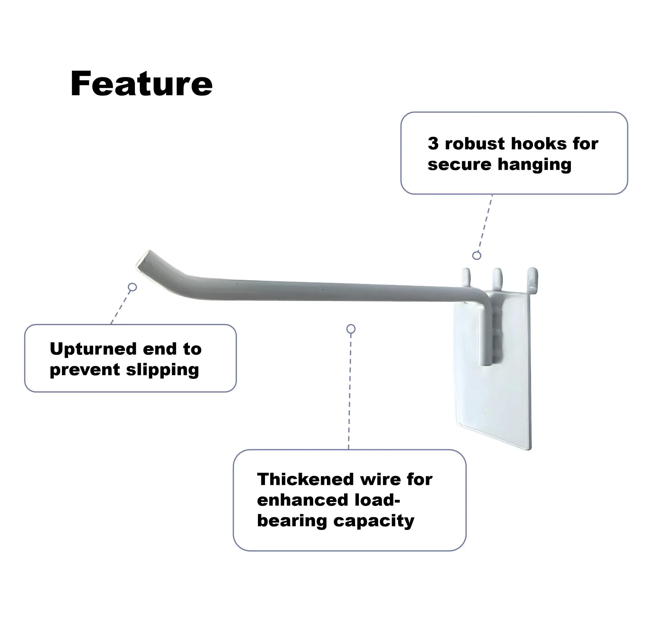 8 INCH Heavy Duty 3 Prong Supermarket Display Hook White Pegboard Hanger Extra Thick