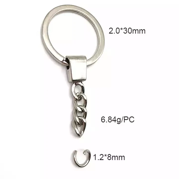 Custom zinc alloy 25mm flat ring chain keychain for Silver flat ring pendant wholesale