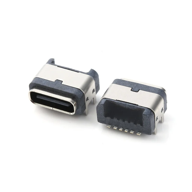 6pin Single Row Waterproof IP68 3A 5A SMT Type-C 3.1 Charging Plug Socket Female USB C Connector