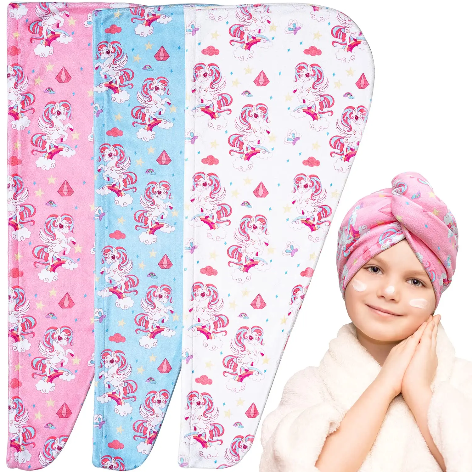 Kids Hair Towel Wrap Unicorn Microfiber Hair Towel with Button for baby Super Water Absorbent Microfiber Towel Soft Hair Turban