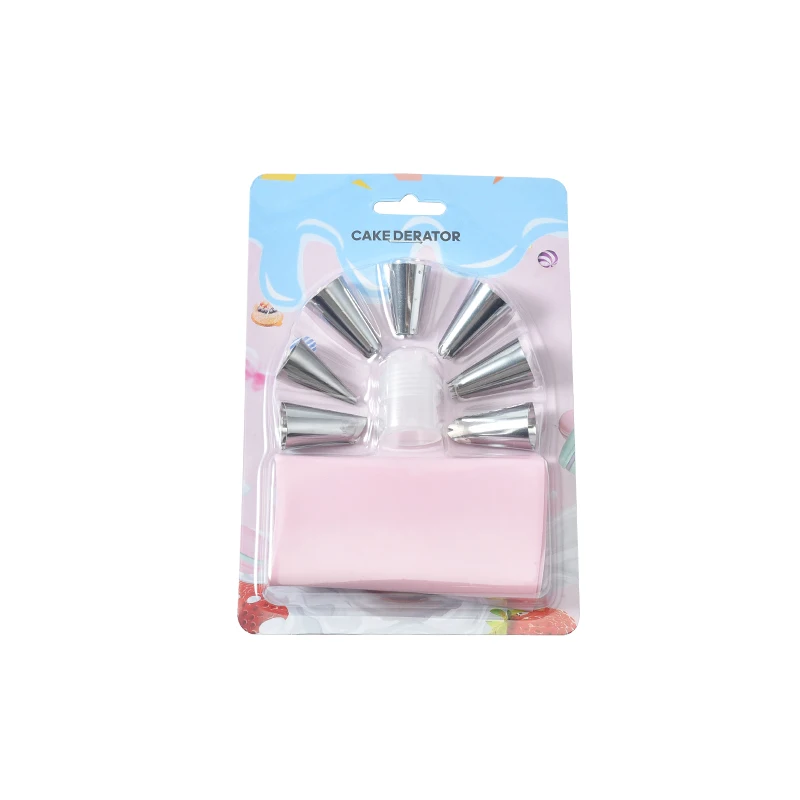 Cake Decorating Tips Set 9pcs Stainless Steel Cream Piping Nozzles Set With Stainless Steel Tips and Pink Silicone Pastry Bags