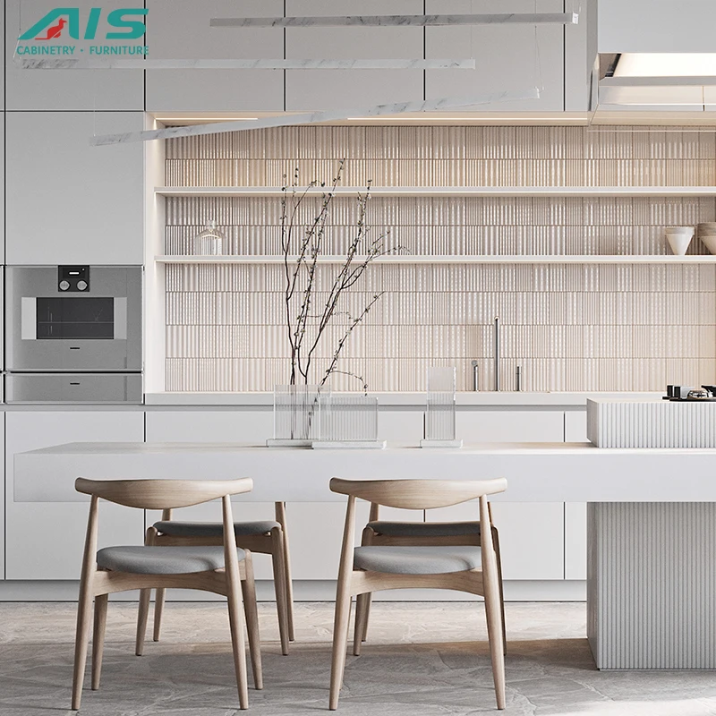 Modern Simple Design Kichen Furniture Popular Luxury Black  Melamine Full Open Door Panel Kitchen Cabinets Set For Sale