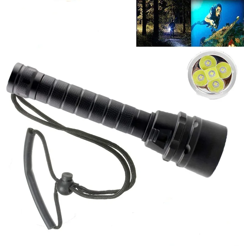 Underwater 100m 5LED diving flashlight 5000 lumens 18650 Scuba strobe light with torch