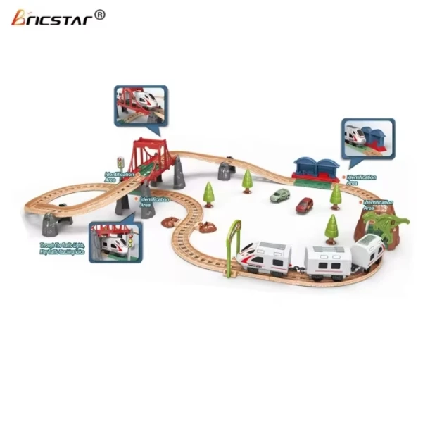 Bricstar Hot sale railway scene building toys children diy assembled electric rail track train toy kits with track set