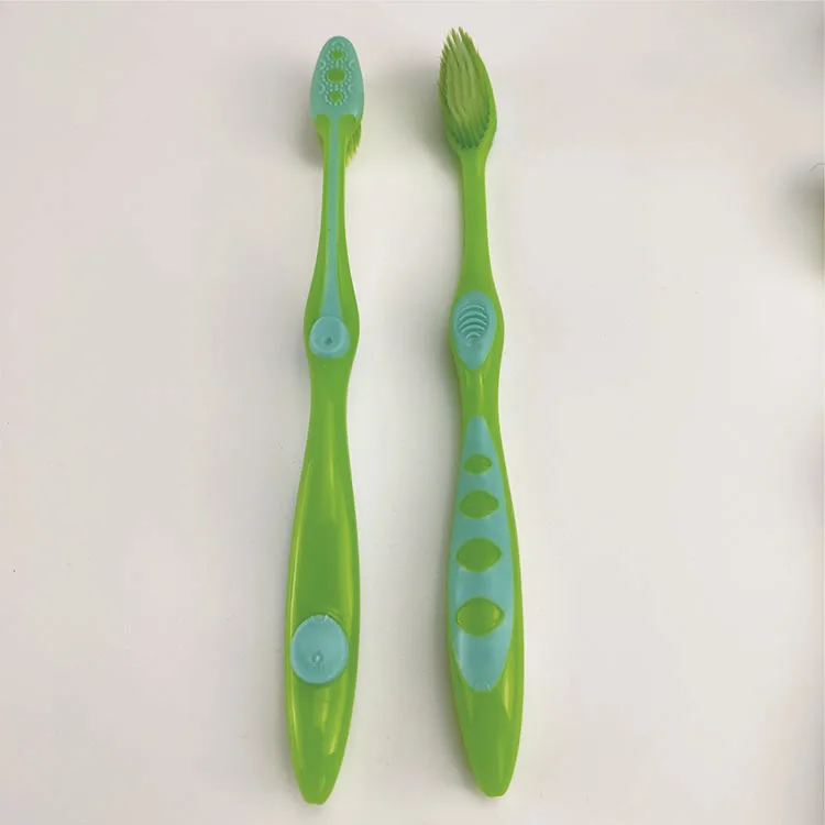 
green color double size medium Bristle toothbrush with tongue scraper cleaner 