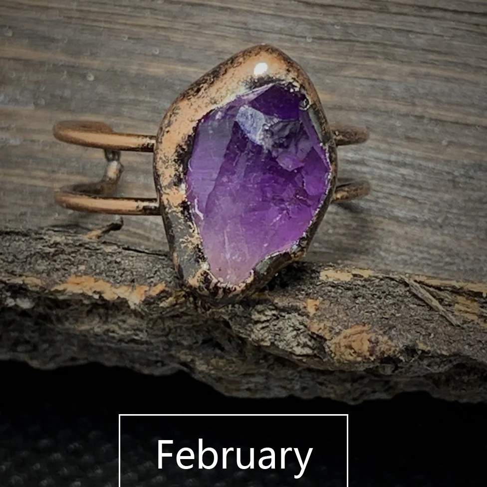 Natural Single 12 Zodiac Gemstone Blue Kyanite Crystal Birthstone Ring Antique Bronze Adjustable Fashion Rings Women men Jewelry