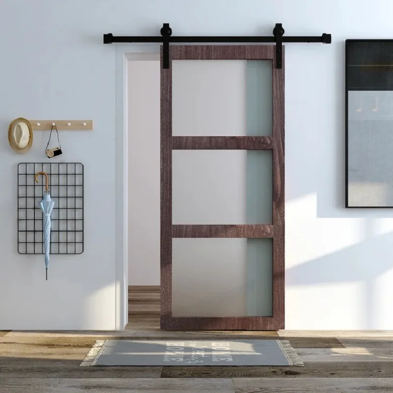 BOWDEU DOORS Slab barn doors factory cheap price prehung wooden internal 3 panel white primer HDF with door frame