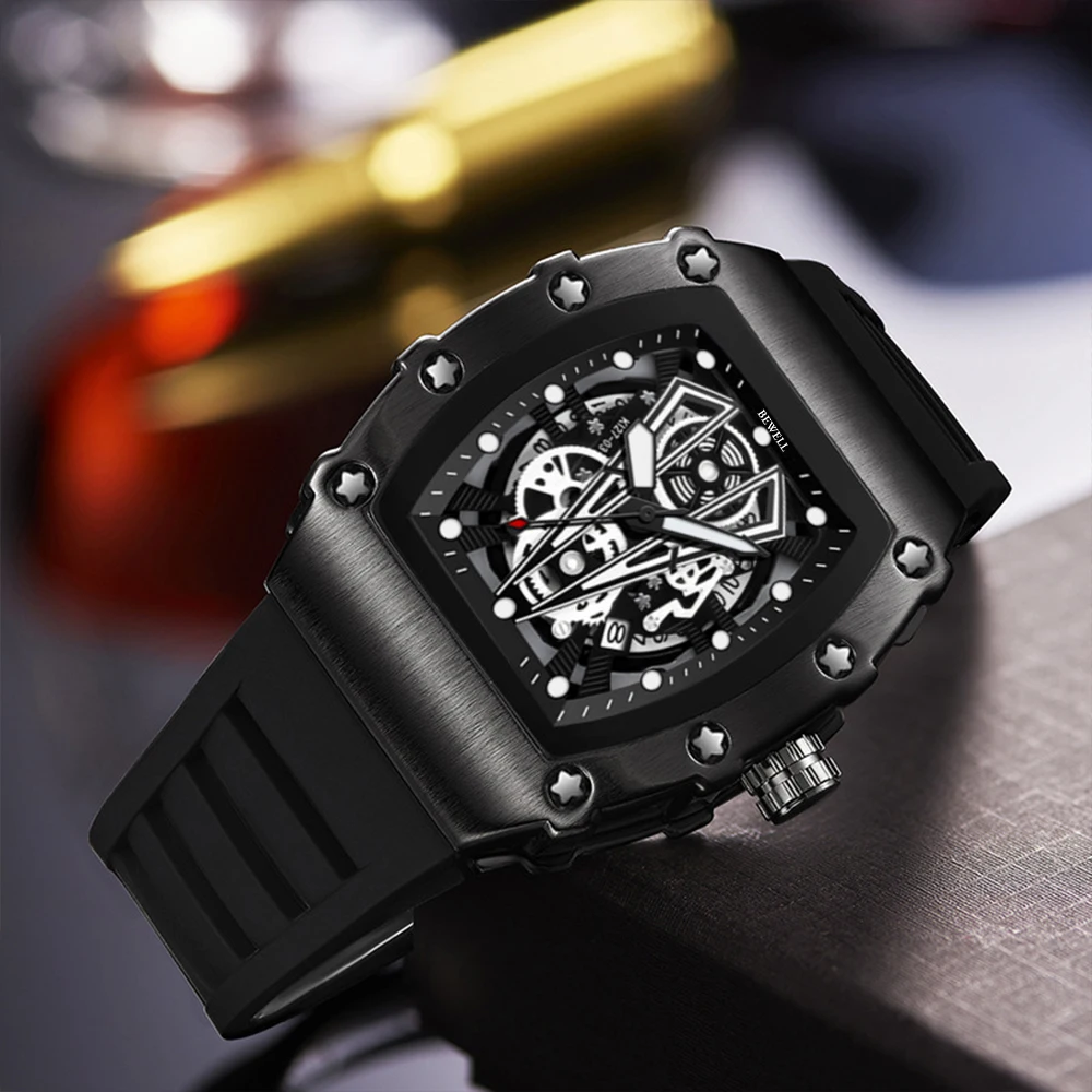 Brand Private Label Fashion OEM Square metal hollow design with luminous index Custom automatic Watches in black