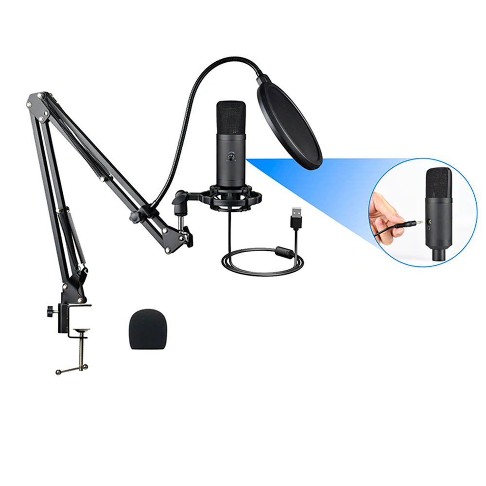 Дешевые караоке USB микрофон наушники порт Профессиональный Компьютер USB Запись дома Студия конденсаторный микрофон с микрофоно