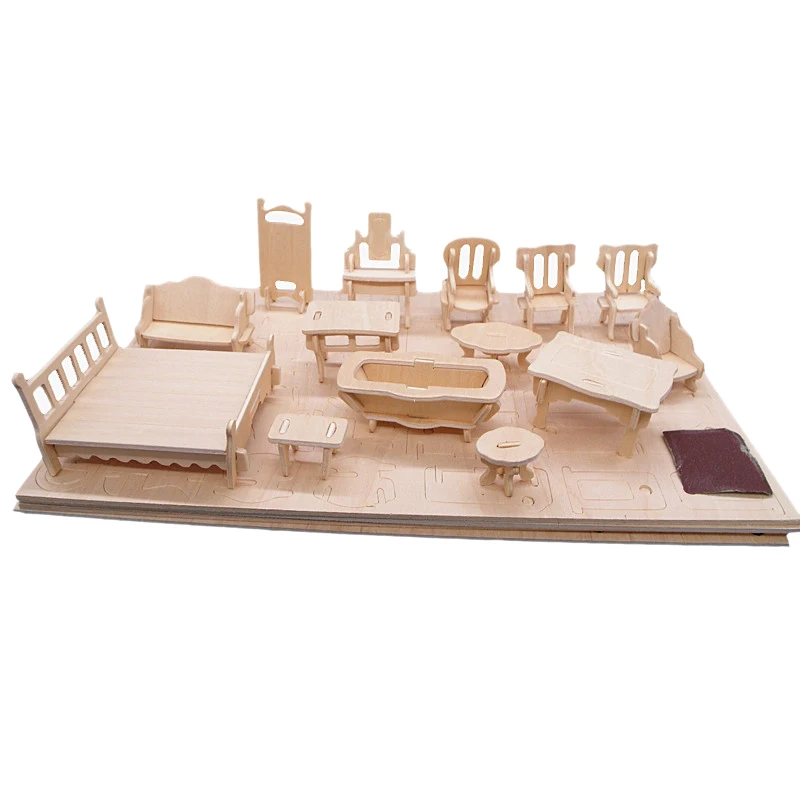 
1:24 Mini Dollhouse Mini Furniture Wooden Delicate bedroom living room CNC Cut Cute Furniture For Kids 