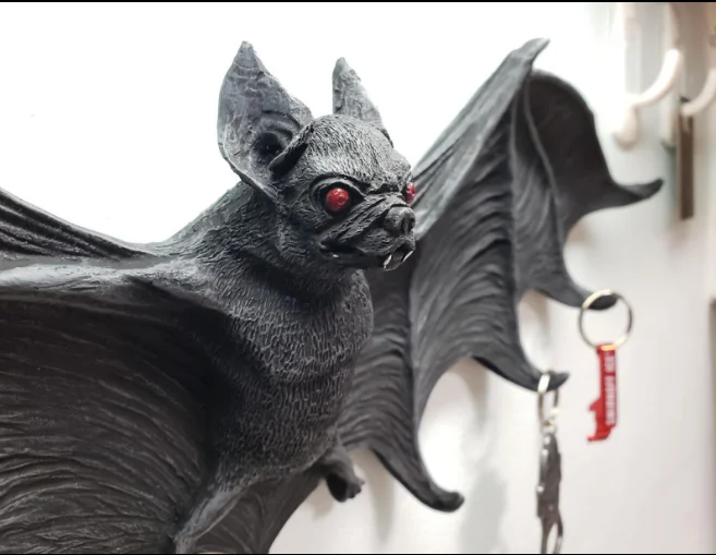 Black Vampire Bat Key Holder Wall Sculpture