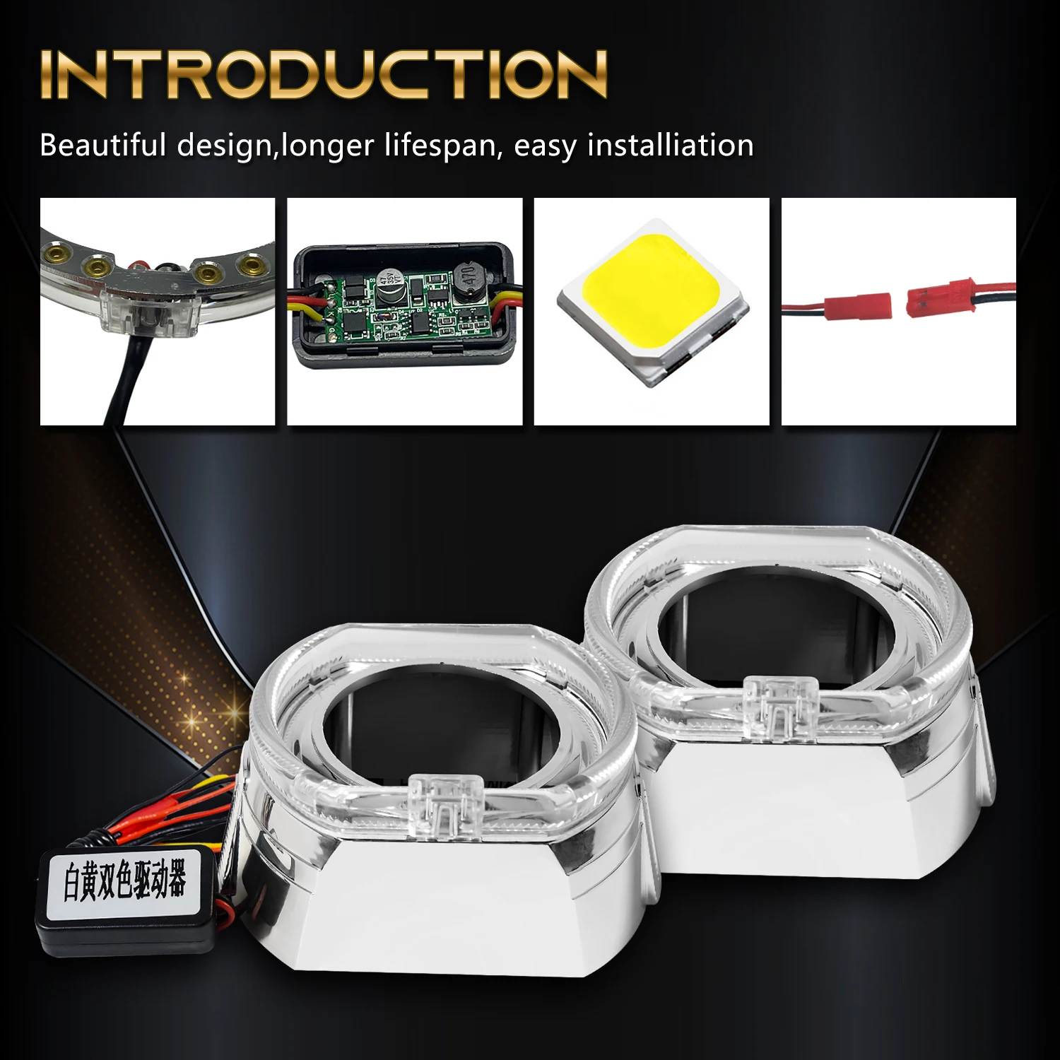 2.5 inch led 2 eye fit for projector lens headlight decorative cover mask angel eyes shrouds