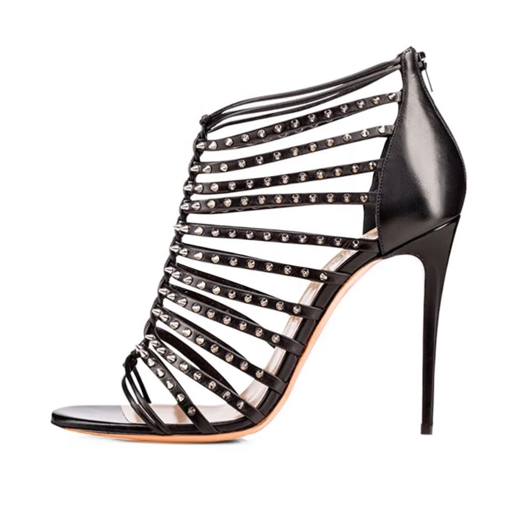 
HMS89 2019 fashion high quality gladiator sandals for women peep-toe ladies high heel shoes with rivets 