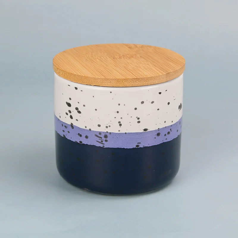 Custom kitchen food tea coffee sugar canister ceramic sealed storage jar set with wooden lid