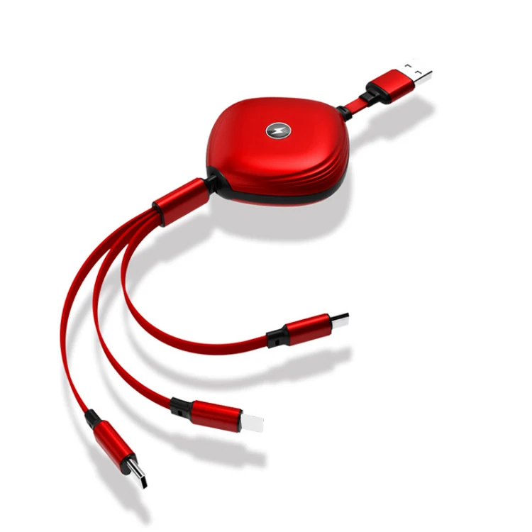 
Luxury retractable USB cable 2A fast charging 3 in 1 USB cable customized logo 