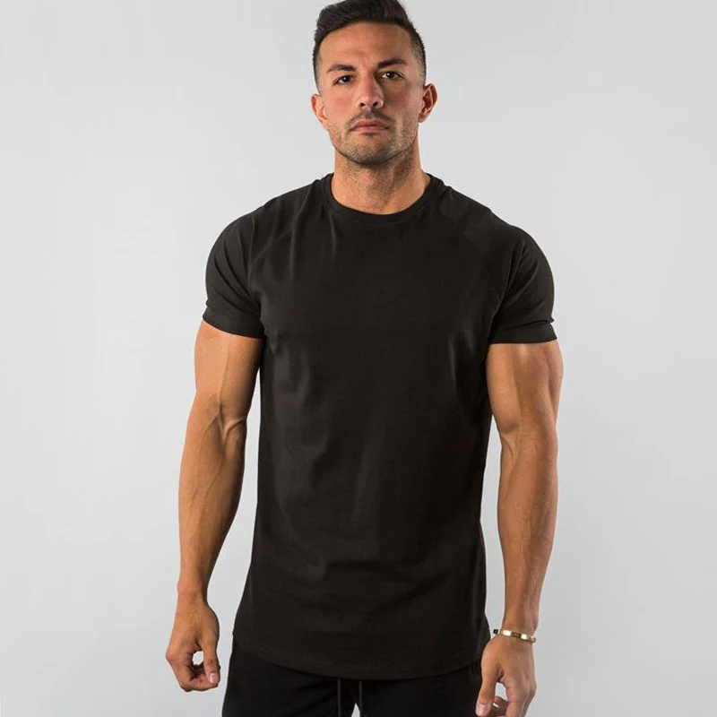 Premium Quality 95 Cotton 5 Spandex Curved Hem Sports T Shirt Mens Streetwear Bodybuilding Fitness Muscle Slim Fitted T Shirt