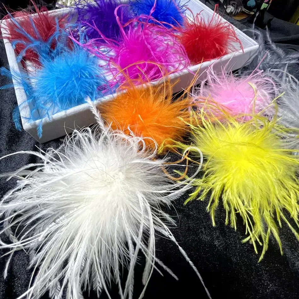 Women Luxury Fashion Jewelry Pins Retro Natural Ostrich Feather Brooch For Evening Dress