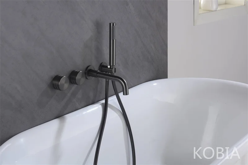 High Flow Matte in Wall Black Bathtub Faucet Wall Mount Waterfall Tub Filler Faucet with Hand Shower