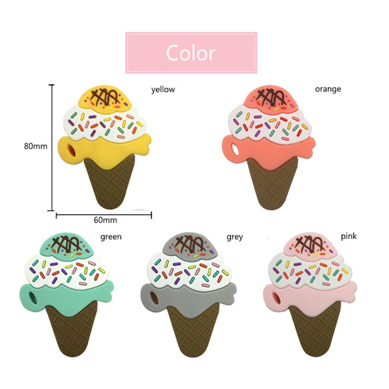 High quality non-toxic factory ice cream rubber teething teether chew toy for baby ice cream shape silicone baby teether